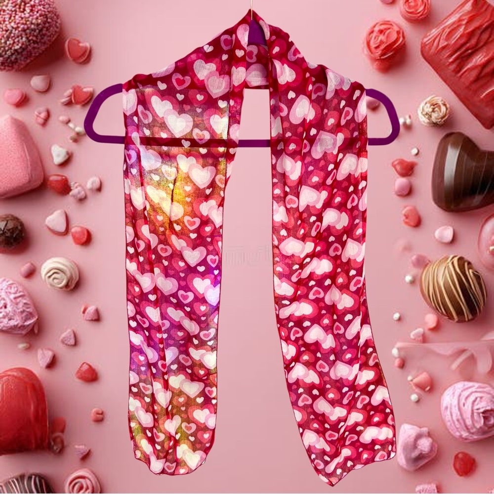 Sheer red and pink hearts scarf